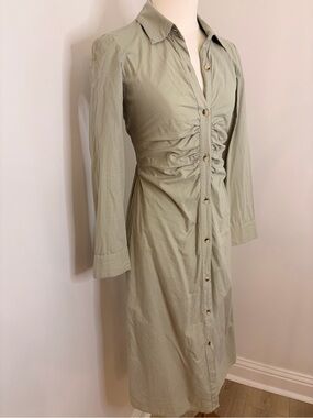 Sim & Sam Rouched Long Sleeved Button Down Dress In Sage Size Xs